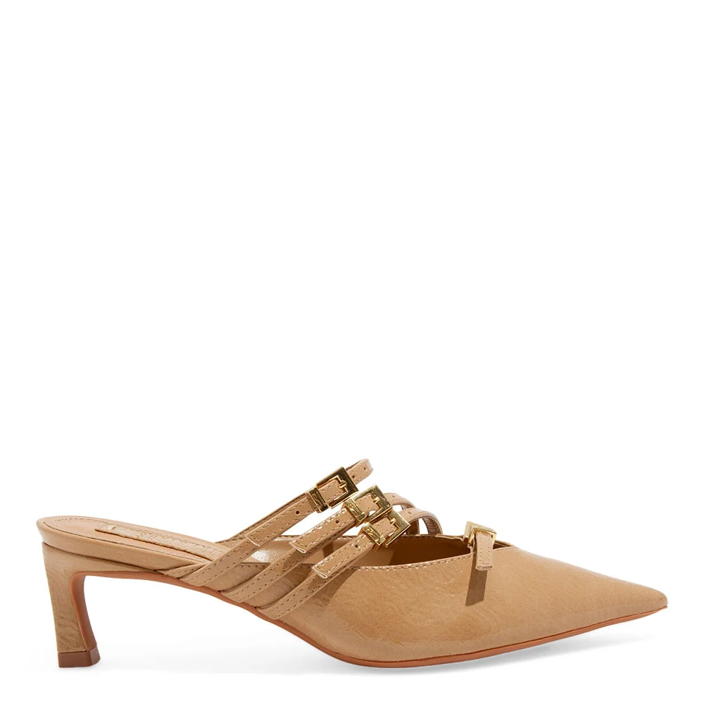 Mule Verniz Glossy Bege Salto Fino Baixo - vista 1 de 3