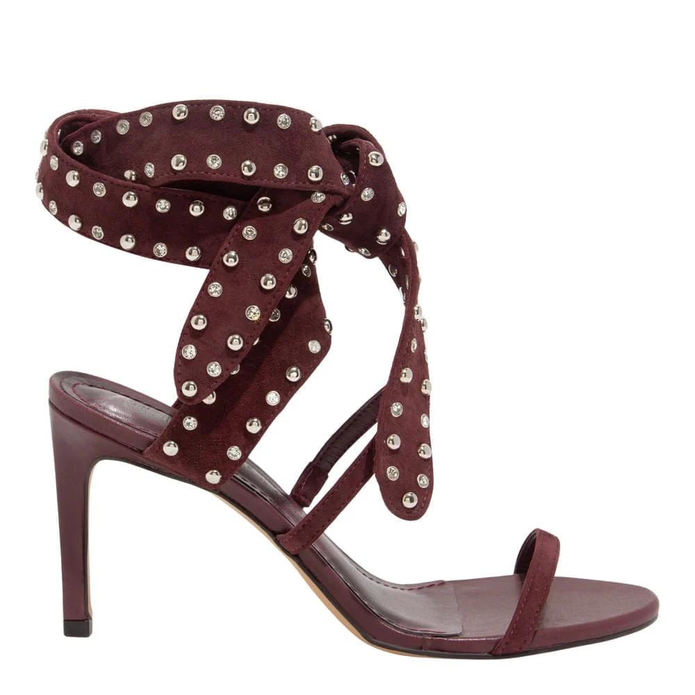 Sandália Couro Camurça Premium Vermelho Merlot Salto Alto Fino - vista 4 de 6