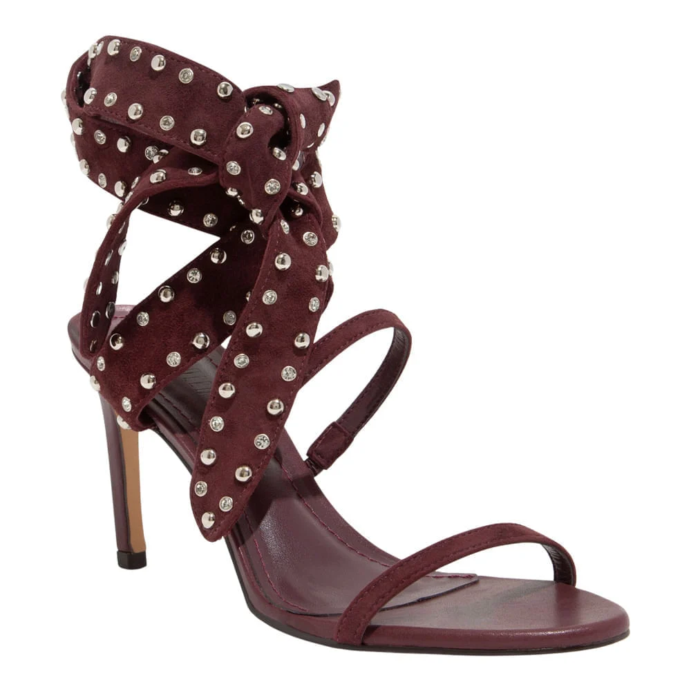 Sandália Couro Camurça Premium Vermelho Merlot Salto Alto Fino - vista 5 de 6
