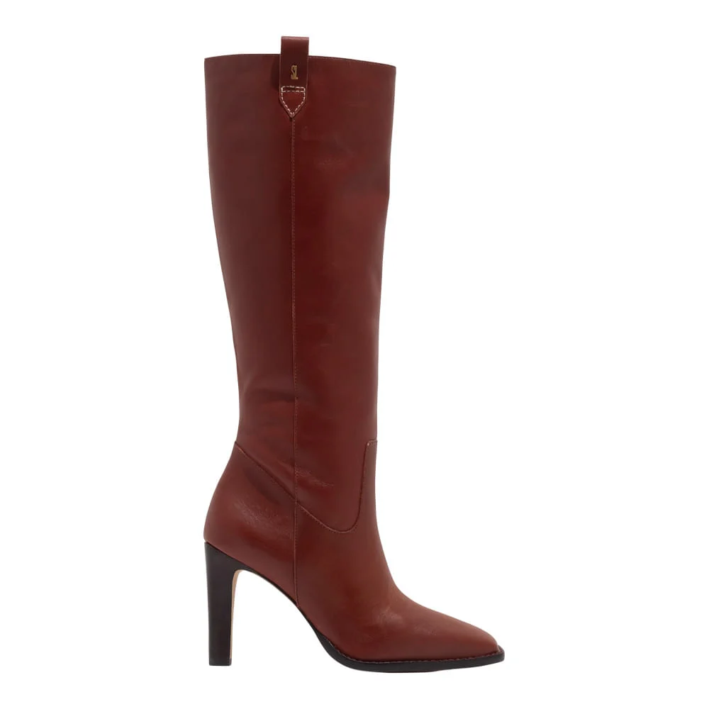 Bota Couro Nobre Marrom Cano Longo Salto Alto Fino - vista 1 de 3