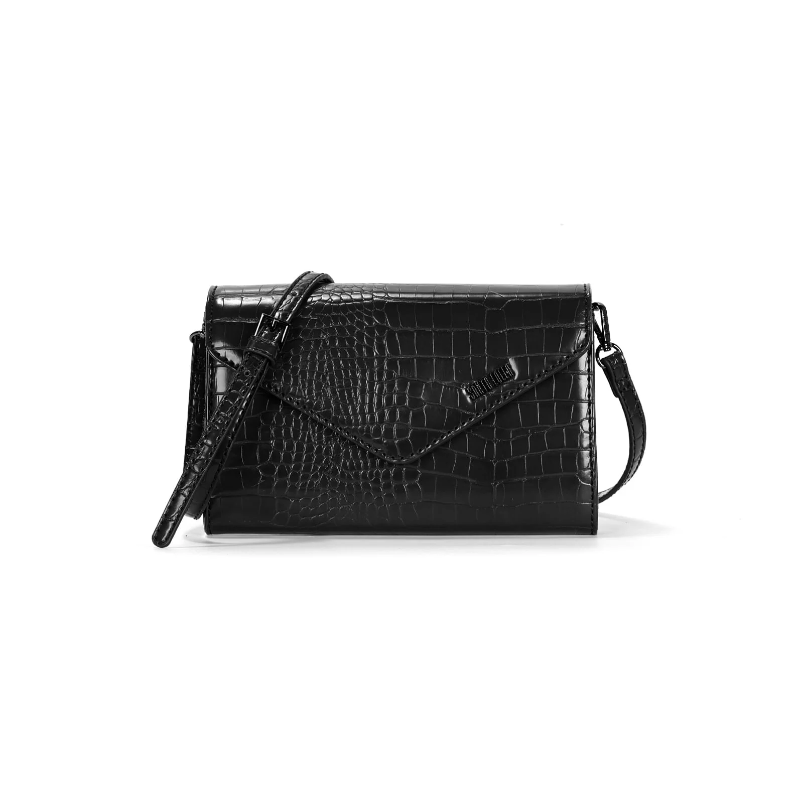 Bolsa Envelope Croco Preta Alça Transversal - vista 1 de 3