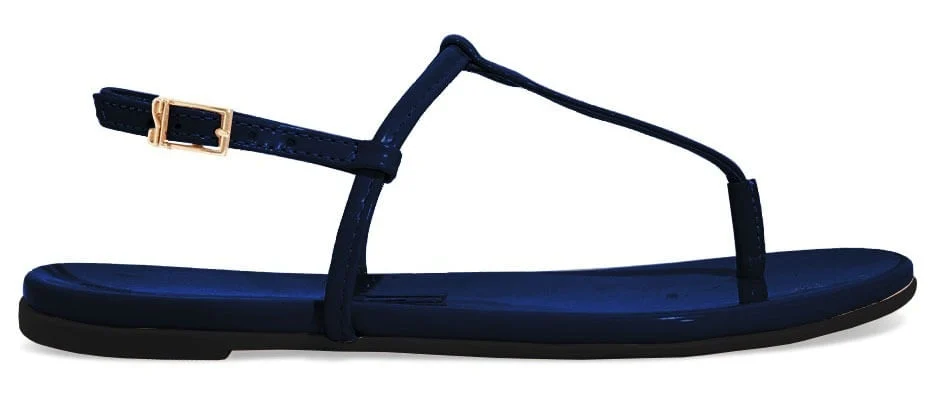 Rasteira Verniz Anzeli Azul Navy Bico Redondo - vista 1 de 1