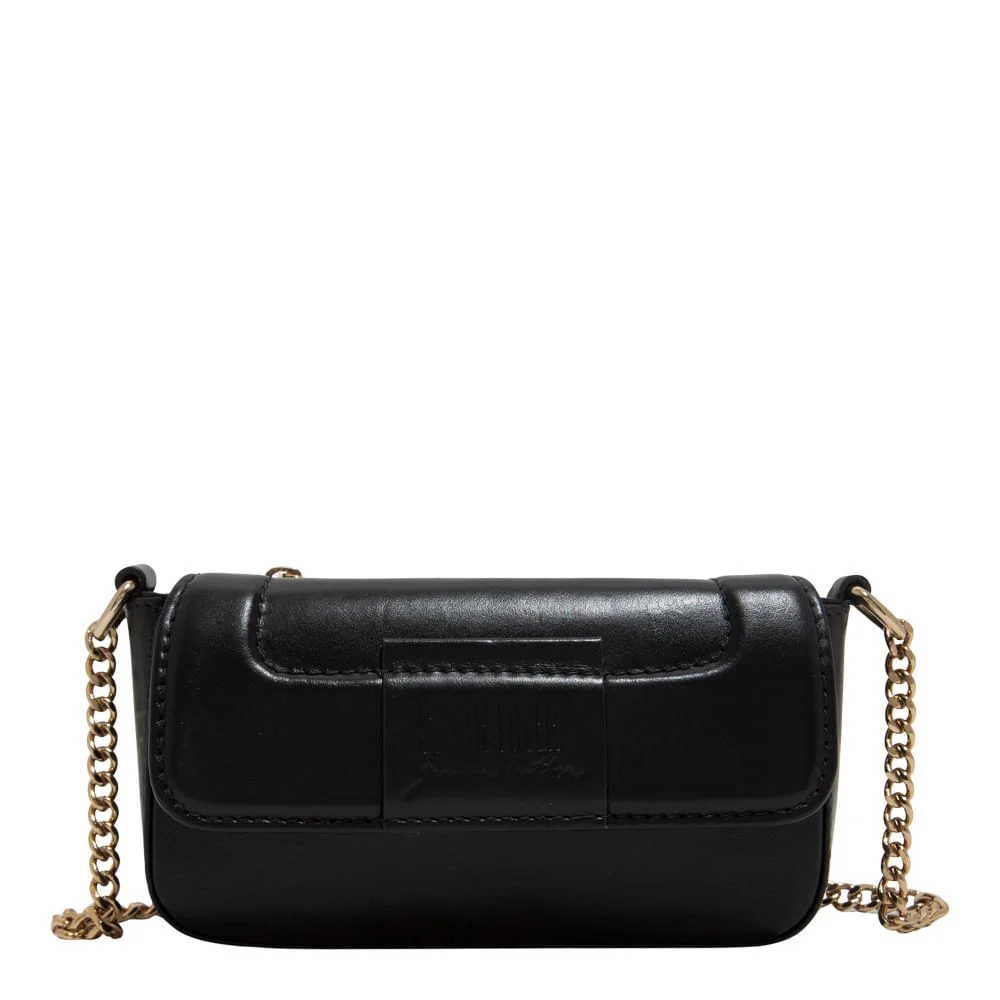 Bolsa Pequena Couro Soft Preto Alça Corrente - vista 1 de 3