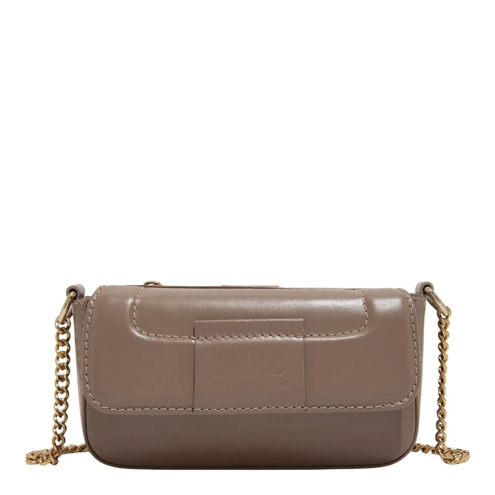 Bolsa Pequena Couro Soft Marrom Alça Corrente - vista 1 de 3