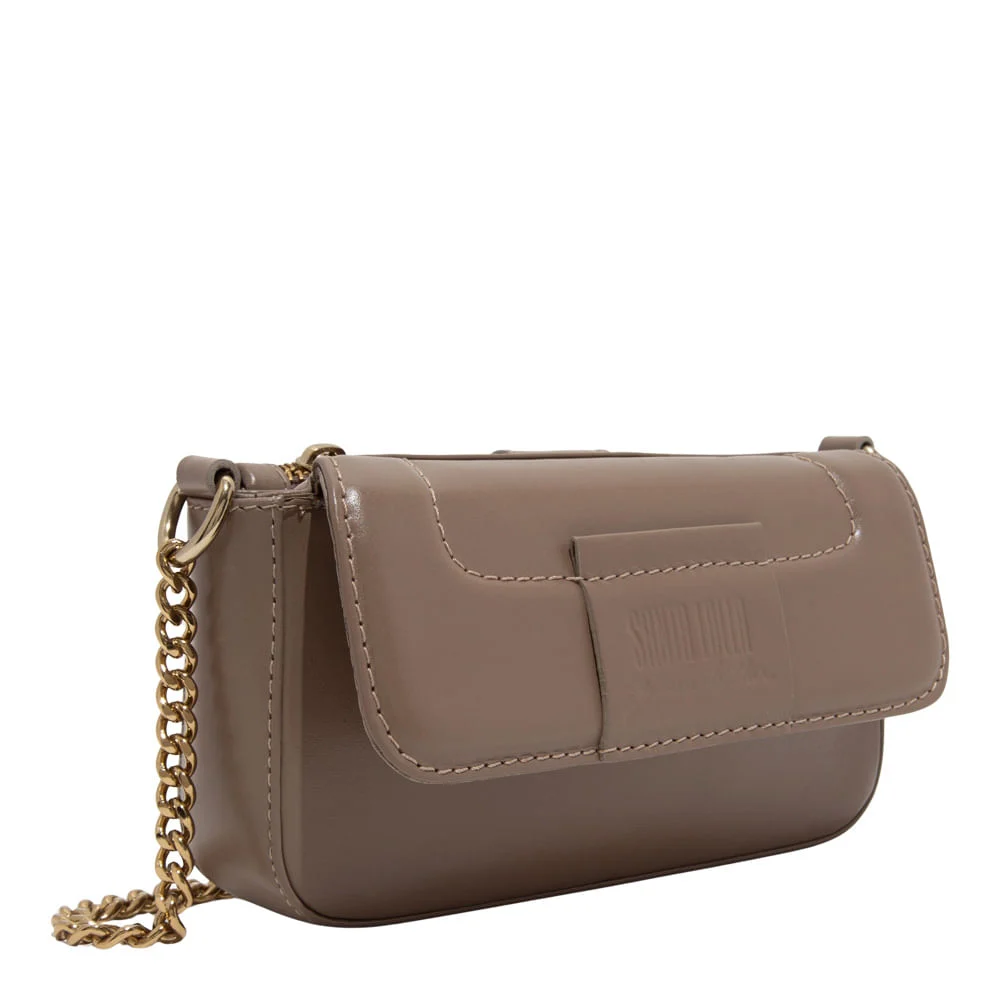 Bolsa Pequena Couro Soft Marrom Alça Corrente - vista 2 de 3