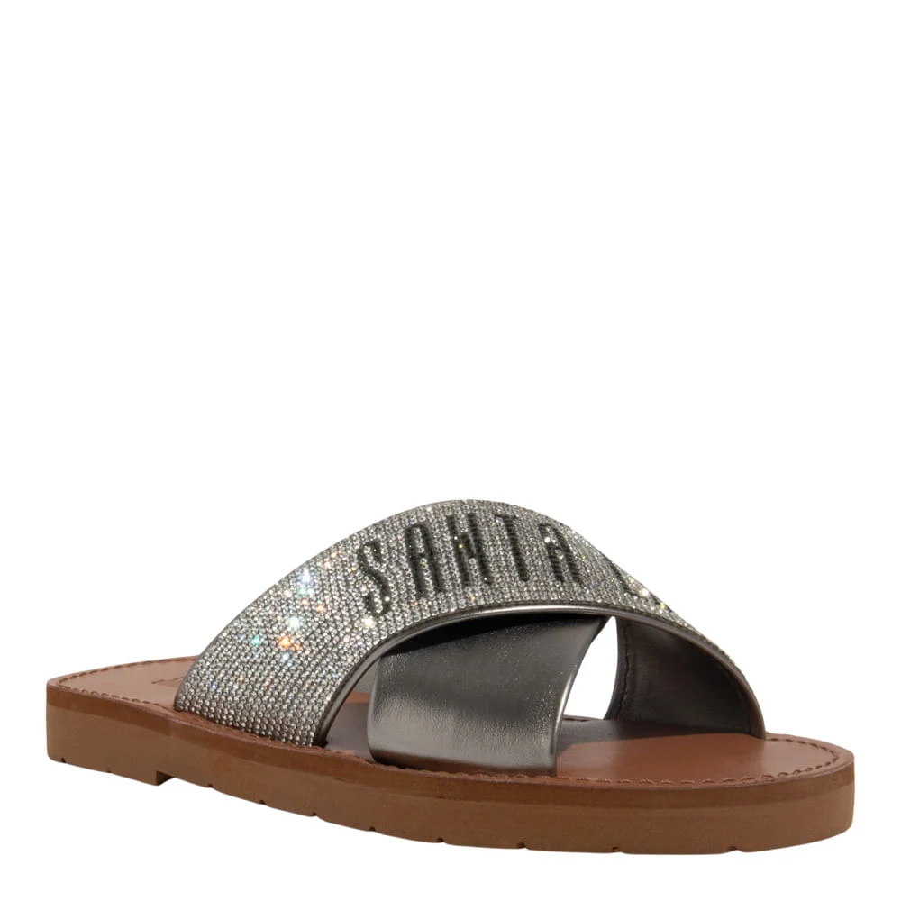 Rasteira Napa Cinza Pewter Metalizado Bico Redondo Brilho - vista 2 de 4