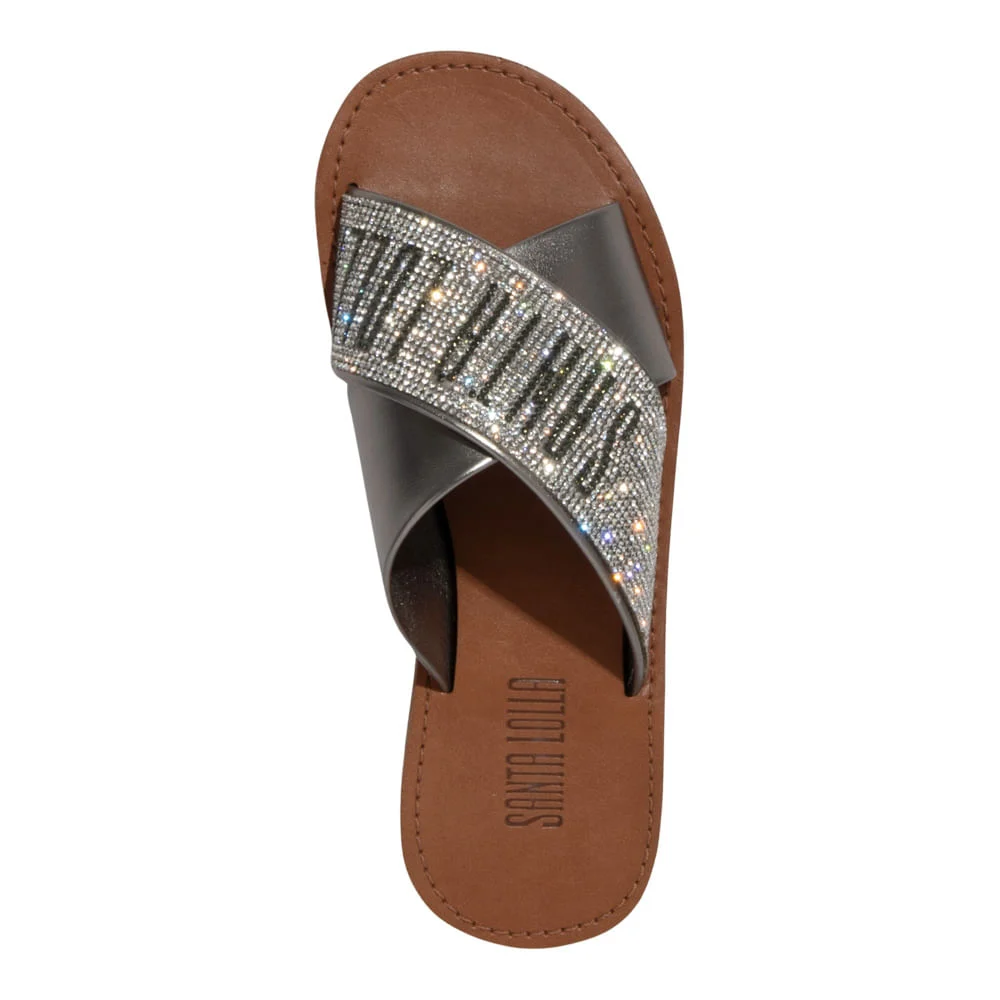 Rasteira Napa Cinza Pewter Metalizado Bico Redondo Brilho - vista 4 de 4