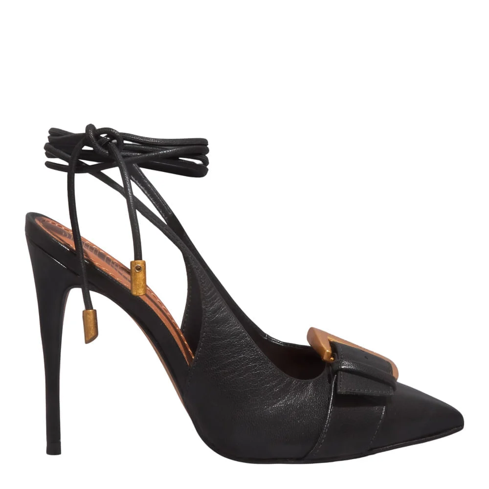 Scarpin Couro Pelica Soft Preto Amarração - vista 1 de 4
