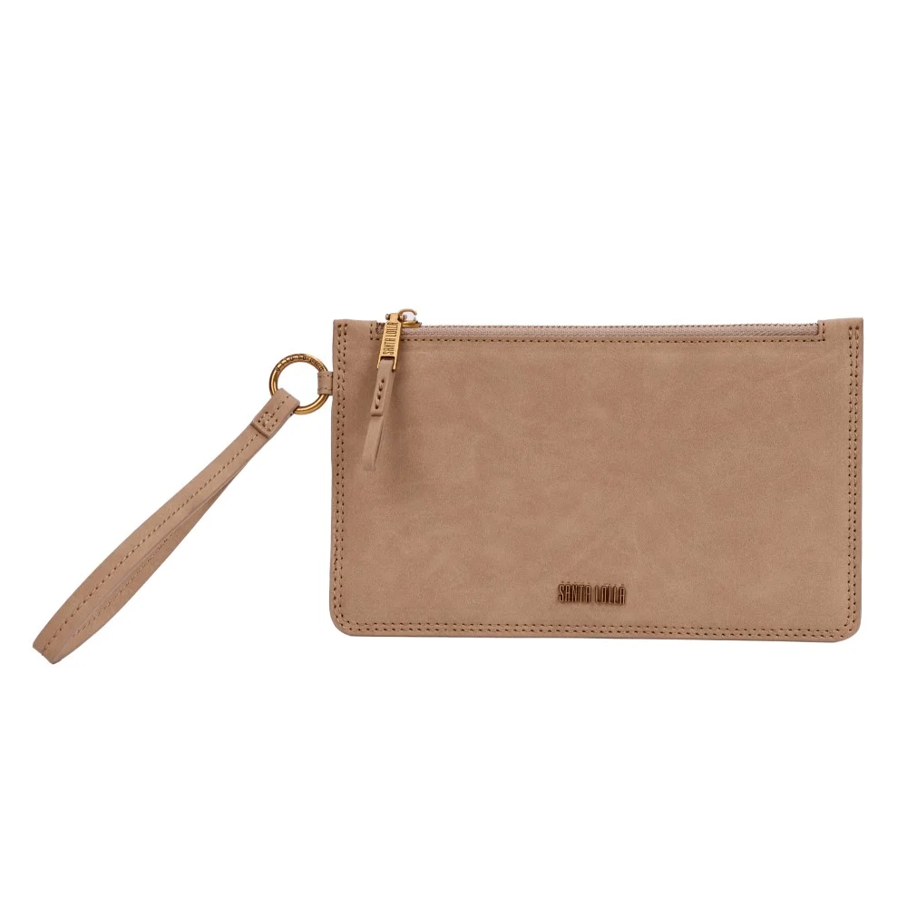 Clutch Pequena Camurça Bege Alça De Mão - vista 1 de 8
