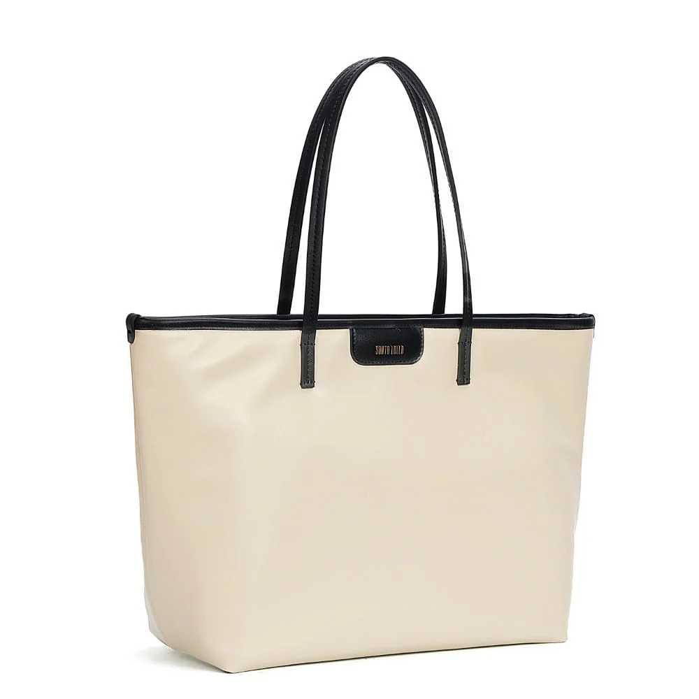 Bolsa Shopper Universitária Verniz Glossy Preta E Off White - vista 2 de 7