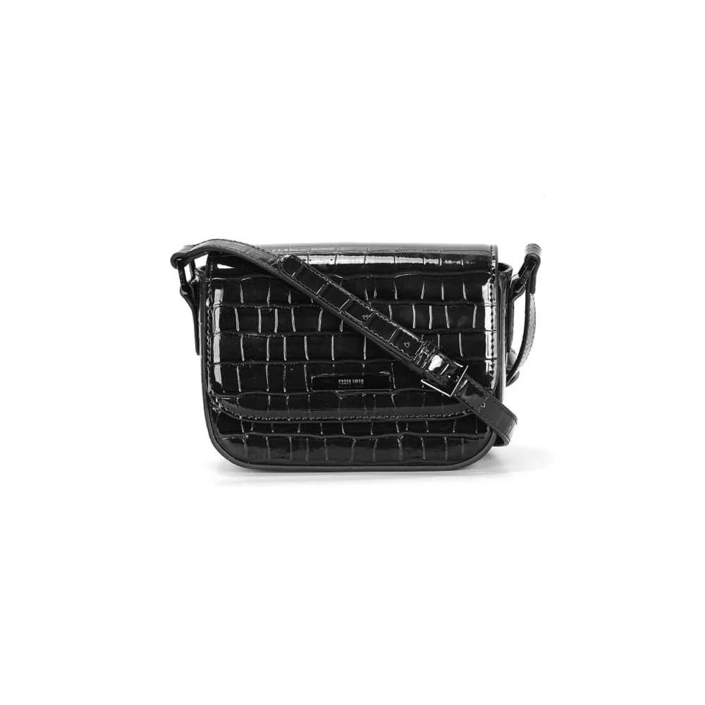Bolsa Pequena Material Croco Preta Alça Transversal - vista 1 de 3