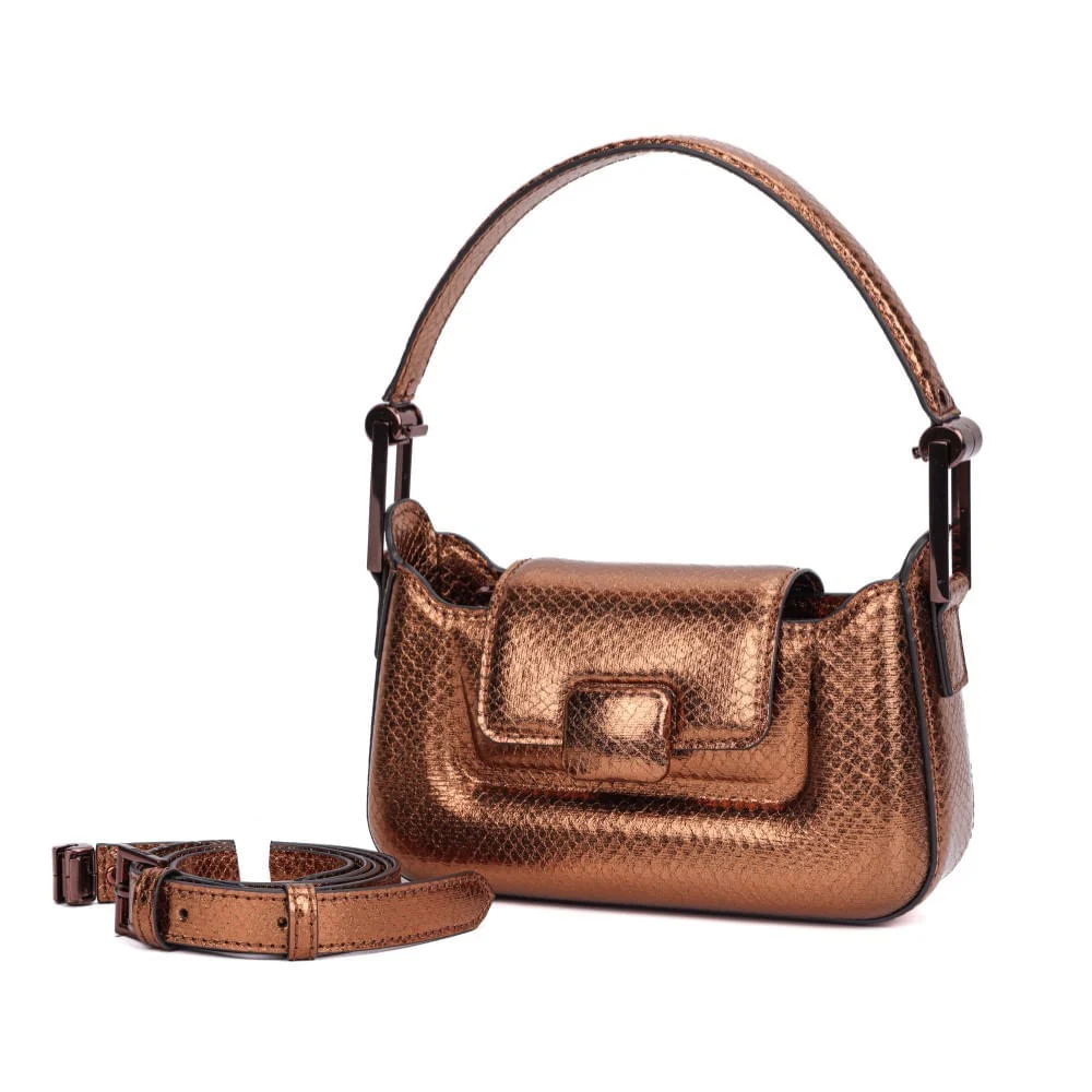 Bolsa Pequena Metalizada Bronze Alça Dupla - vista 3 de 7