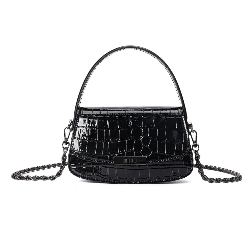 Bolsa Pequena Material Croco Preta Alça Dupla - vista 1 de 6