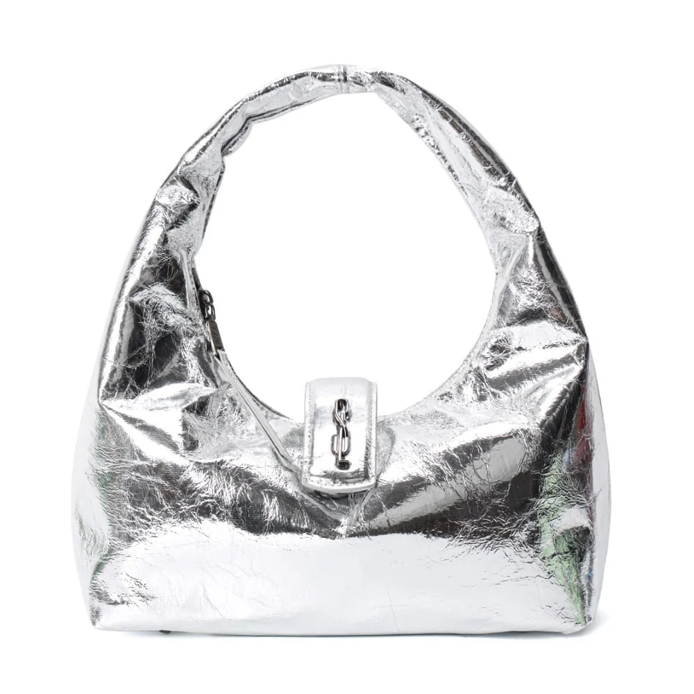 Bolsa Hobo Metalizada Crinkle Prata Alça De Ombro - vista 2 de 7