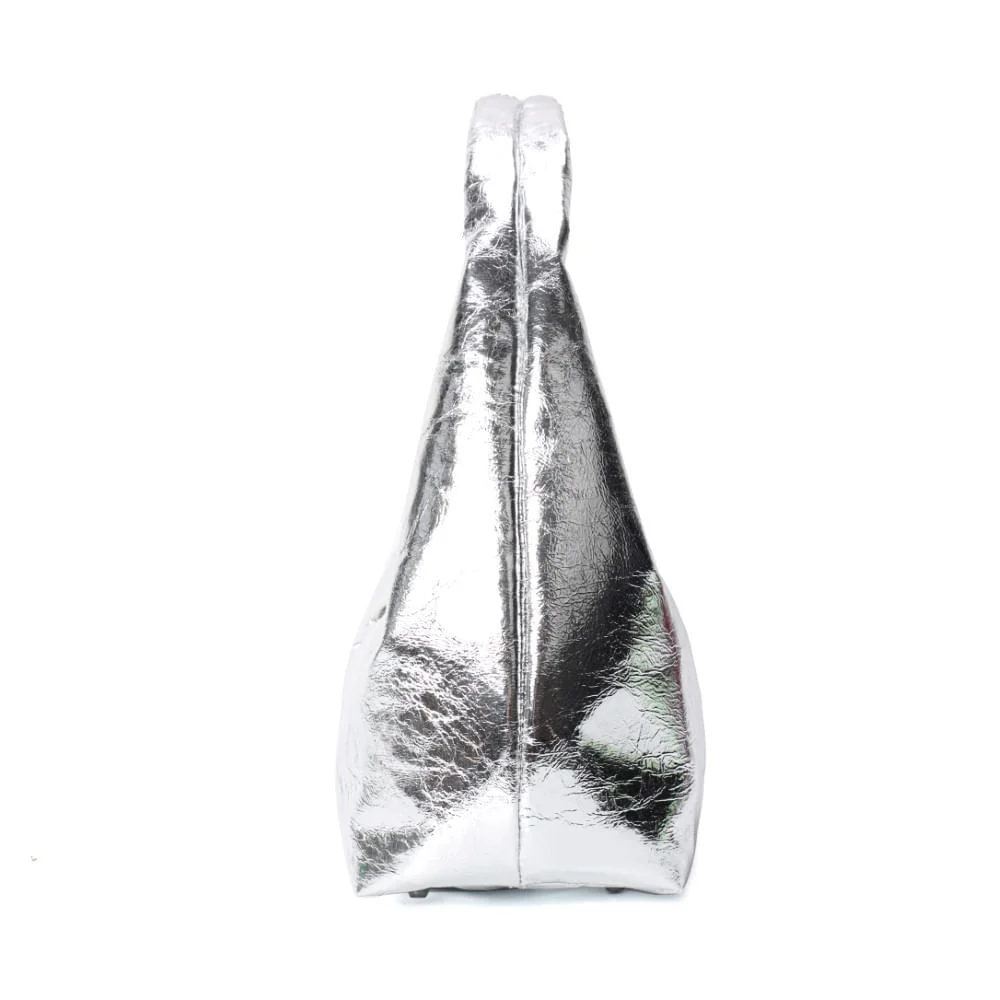 Bolsa Hobo Metalizada Crinkle Prata Alça De Ombro - vista 4 de 7