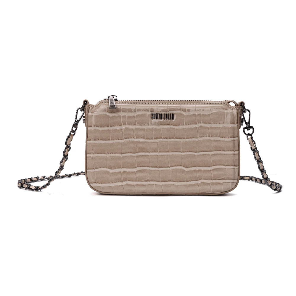Bolsa Pequena Croco Bege Alça Transversal - vista 1 de 6