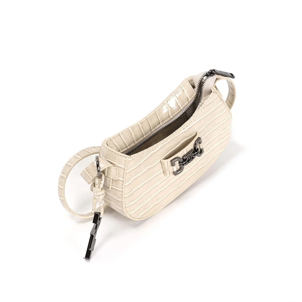Bolsa Baguete Material Croco Off White Alça Transversal - vista 3 de 3