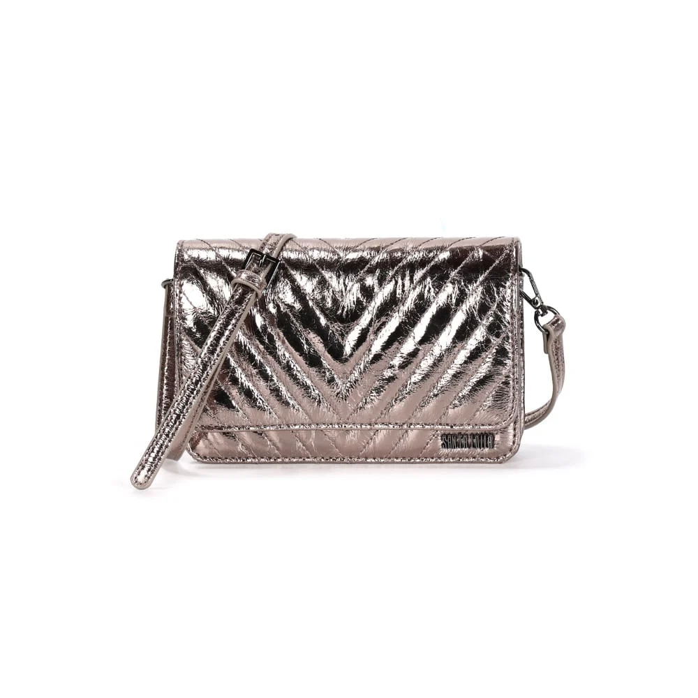 Bolsa Metalizada Crinkle Cinza Grafite Alça Transversal - vista 1 de 3