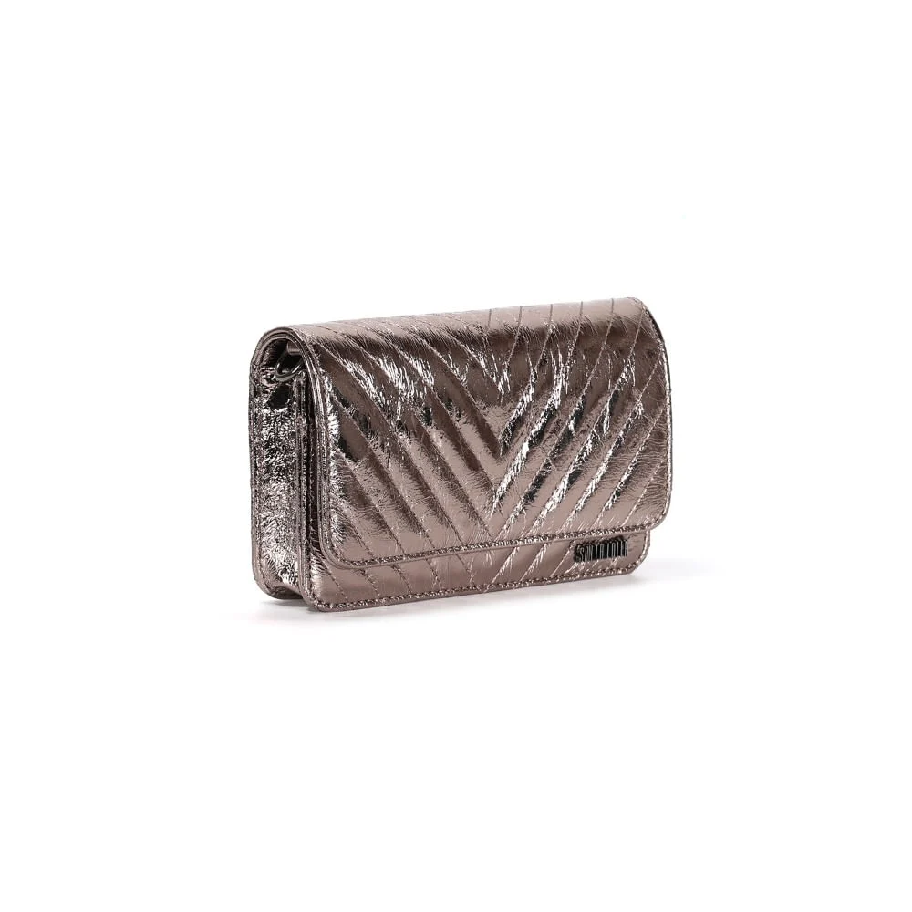 Bolsa Metalizada Crinkle Cinza Grafite Alça Transversal - vista 2 de 3