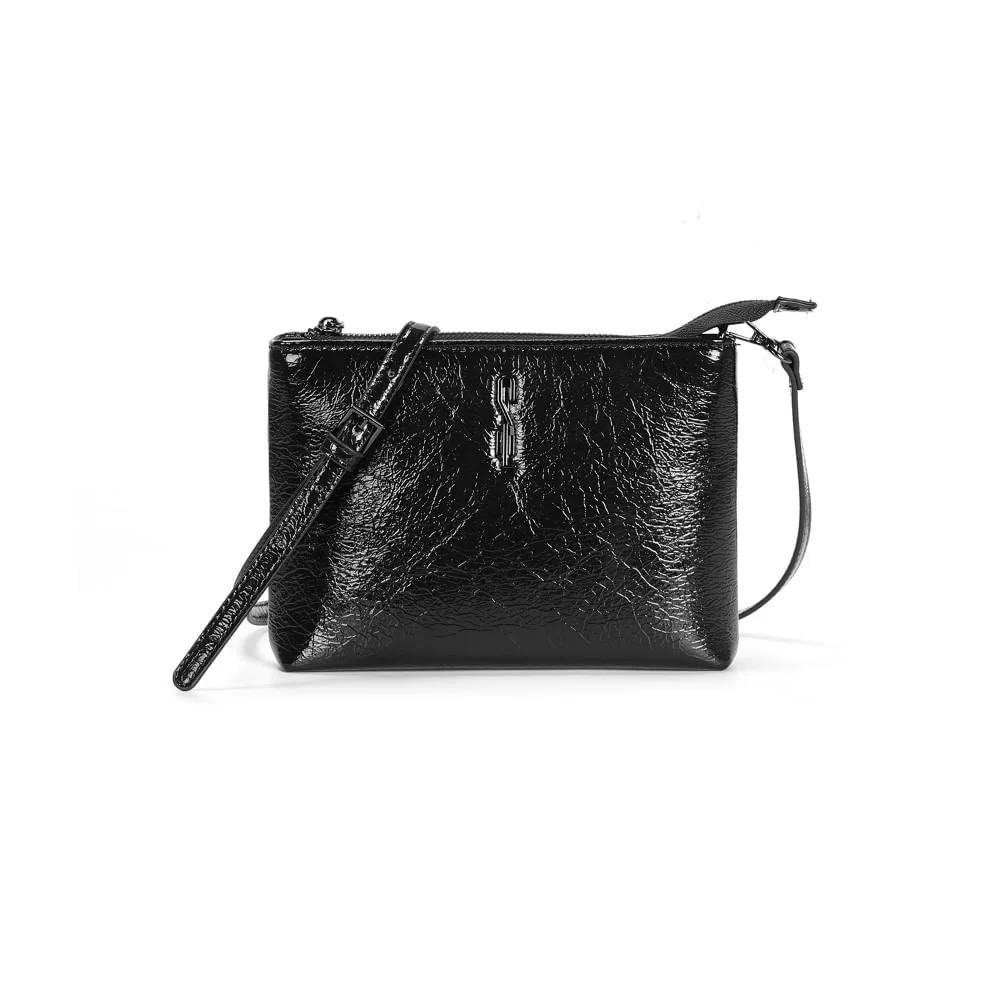 Bolsa Pequena Verniz Glossy Preta Alça Transversal - vista 1 de 3