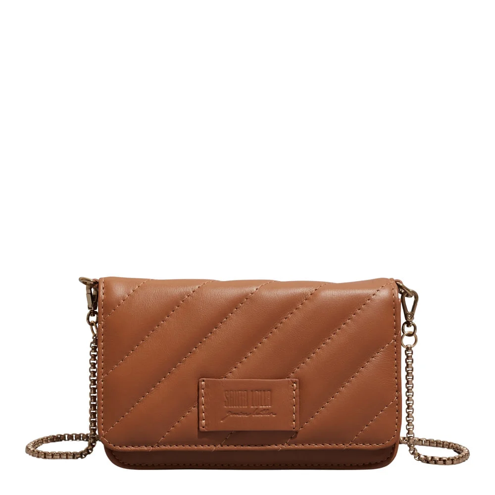Bolsa Pequena Couro Soft Marrom Safari Alça Transversal Corrente - vista 1 de 3