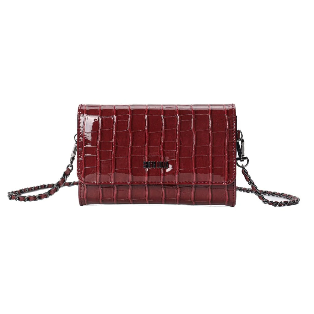 Bolsa Carteira Material Croco Vermelha Alça Transversal Corrente - vista 1 de 7