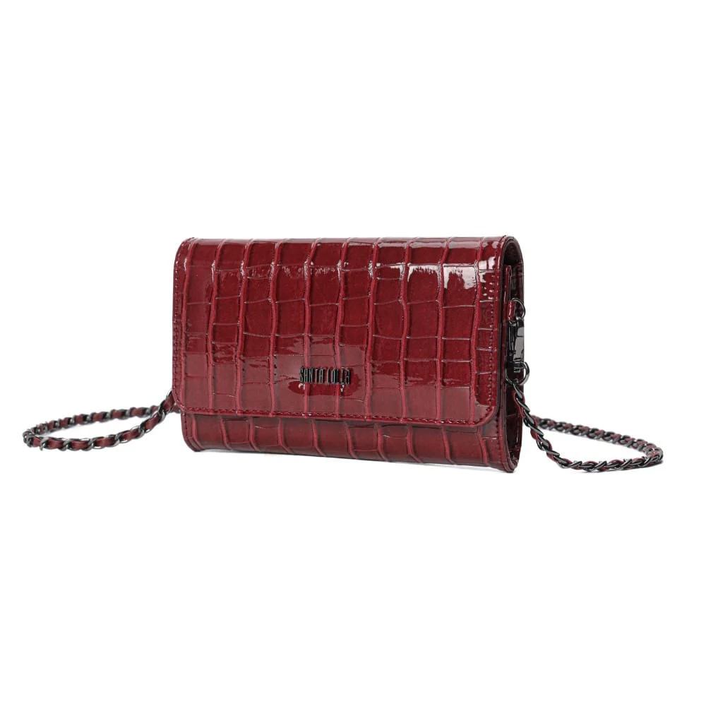 Bolsa Carteira Material Croco Vermelha Alça Transversal Corrente - vista 3 de 7