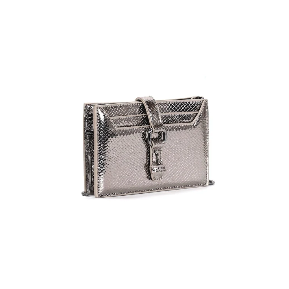Bolsa Carteira Metalizada Cinza Grafite Alça Transversal - vista 3 de 4