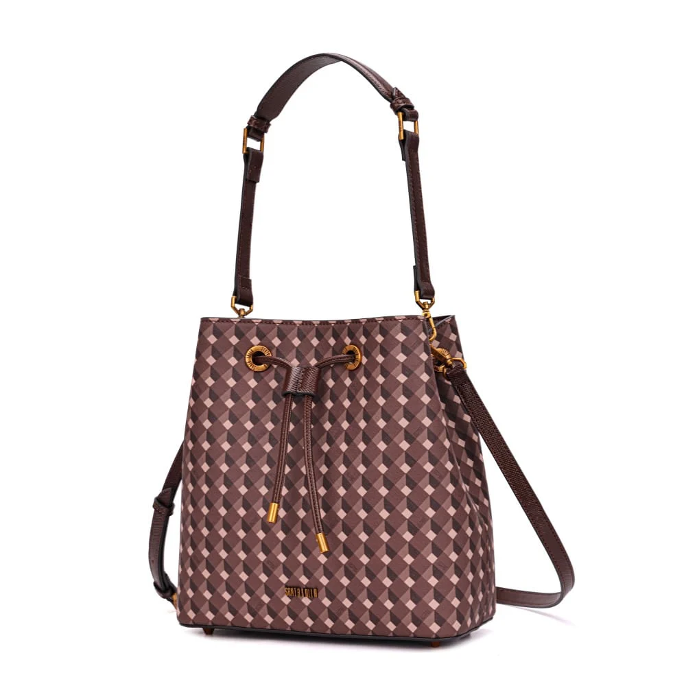 Bolsa Bucket Risco Cubos Marrom Duas Alças - vista 1 de 6
