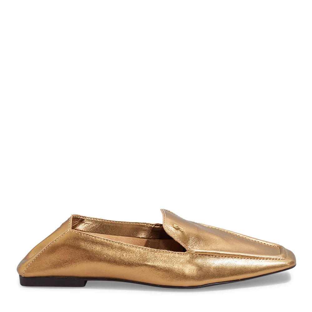 Mocassim Couro Metalizado Bronze Bico Quadrado - vista 4 de 5