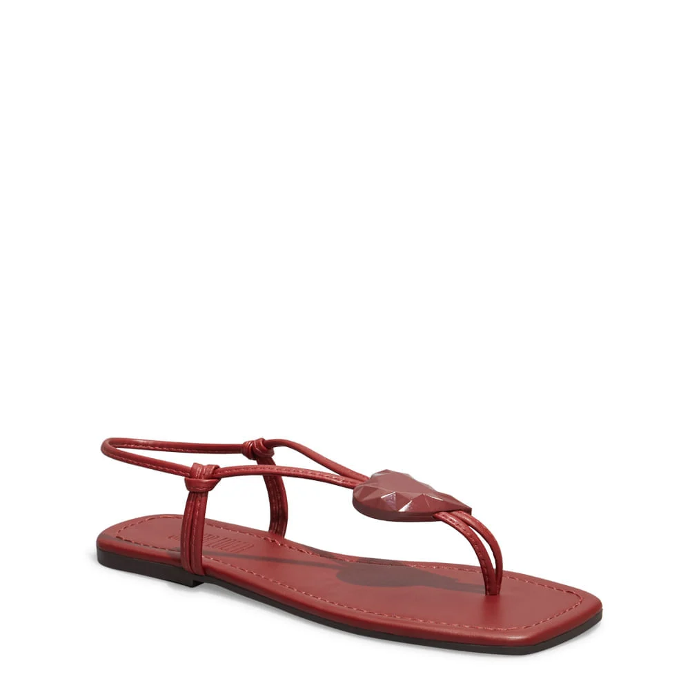 Sandália Rasteira Napa Soft Vermelho Malbec Bico Quadrado - vista 2 de 5
