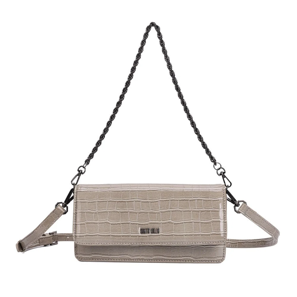 Bolsa Pequena Retangular Material Croco Cinza Alça Dupla - vista 1 de 6