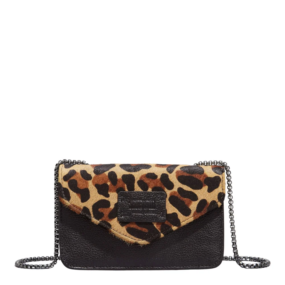 Bolsa Envelope Couro Estampa Animal Print Onça Alça Transversal Corrente - vista 1 de 3