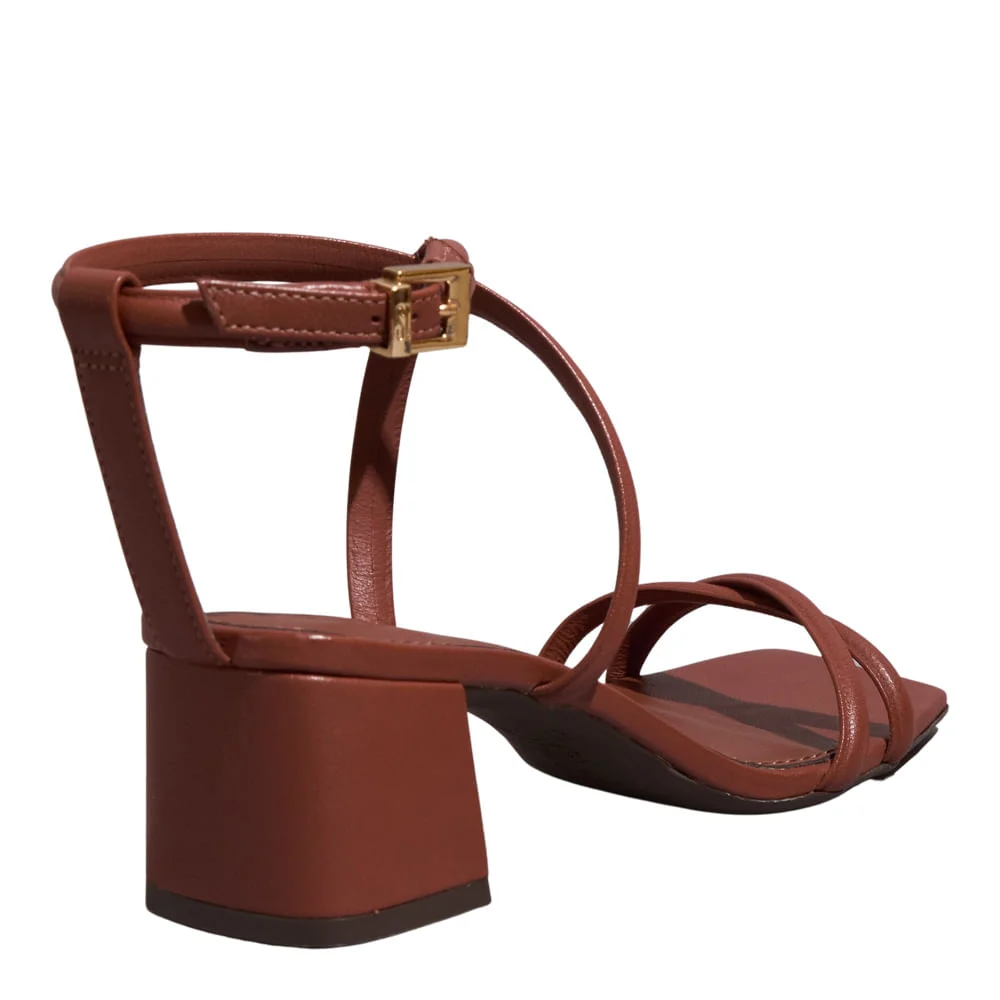 Sandália Couro Pelica Soft Salto Grosso Marrom Chocolate - vista 3 de 3