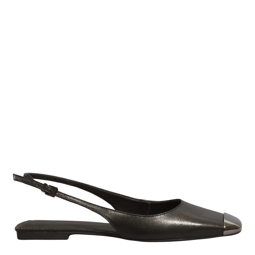 Sapatilha Slingback Couro Nobre Soft Preto Bico Metal - vista 1 de 4