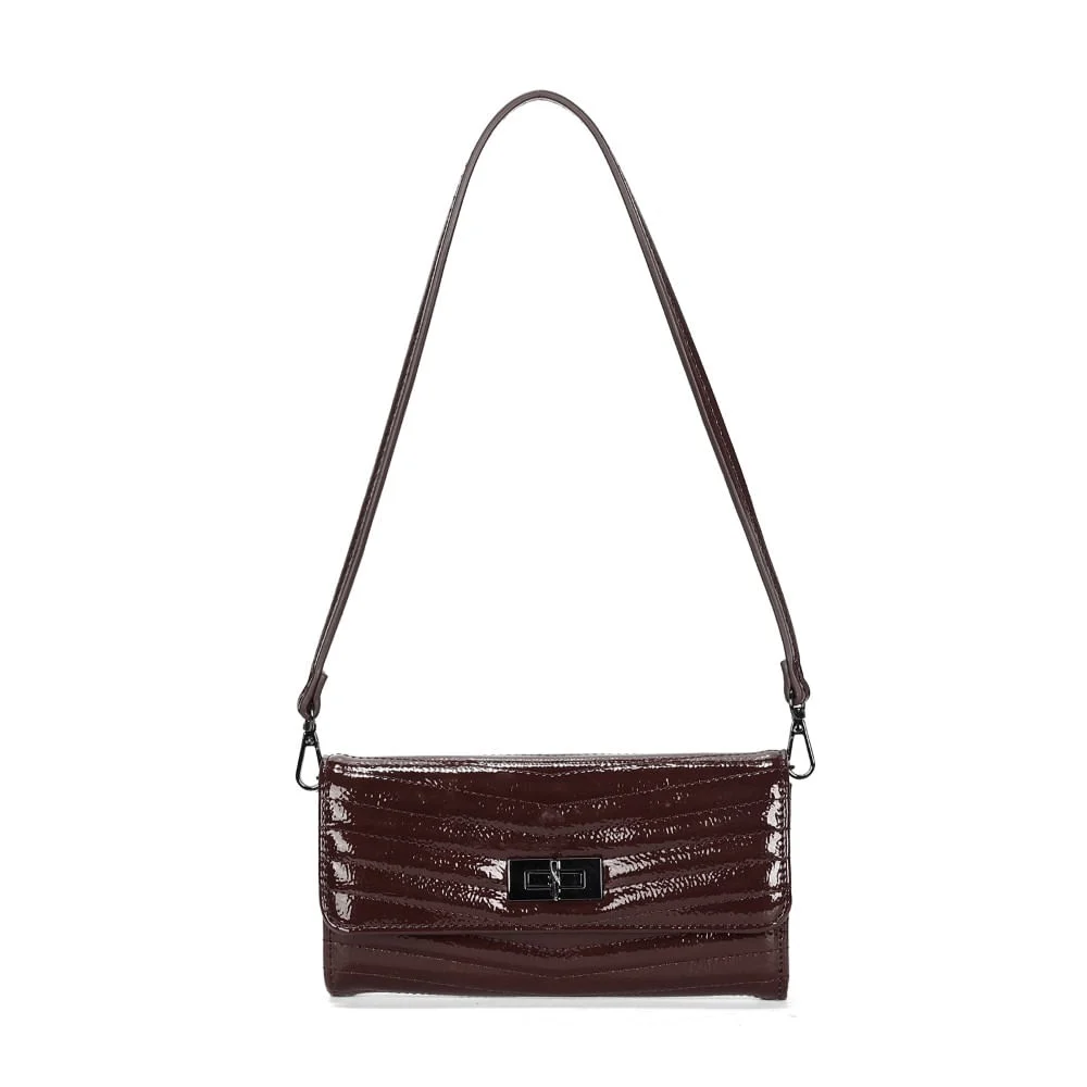 Bolsa Carteira Verniz Glossy Marrom Dark Alça De Ombro - vista 1 de 3