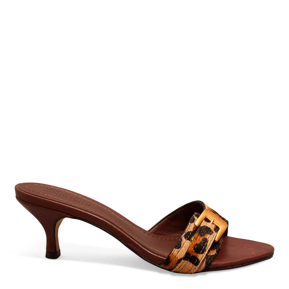 Mule Couro Pelo Estampa Animal Print Onça Salto Baixo Fino - vista 1 de 5