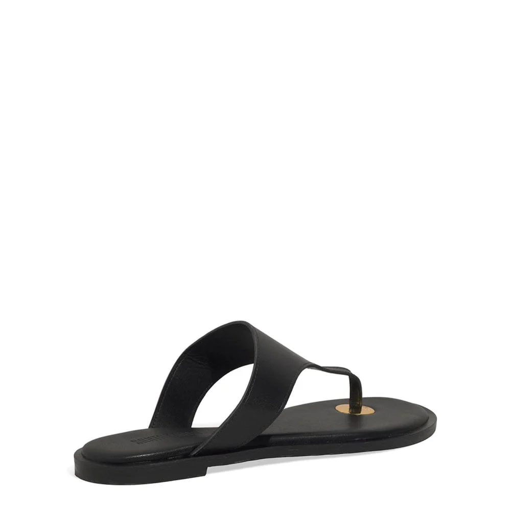 Rasteira Thong Couro Nobre Soft Preto - vista 3 de 4