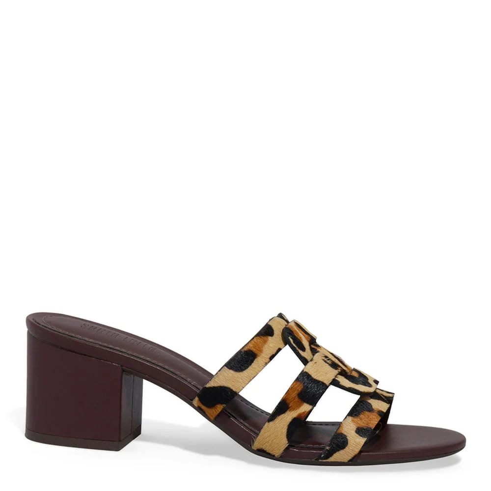 Mule Couro Nobre Salto Bloco Estampa Animal Print Onça - vista 1 de 3