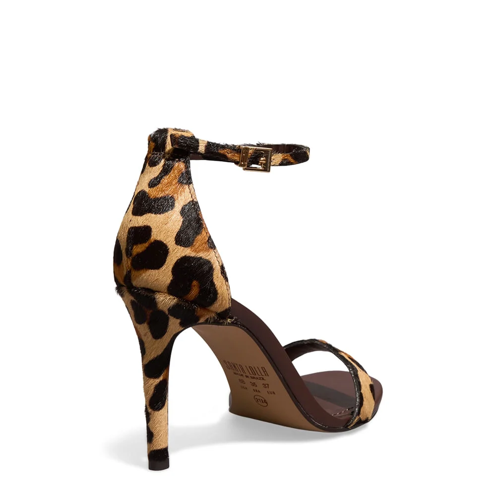 Sandália Couro Estampa Animal Print Onça Salto Alto Fino - vista 3 de 3
