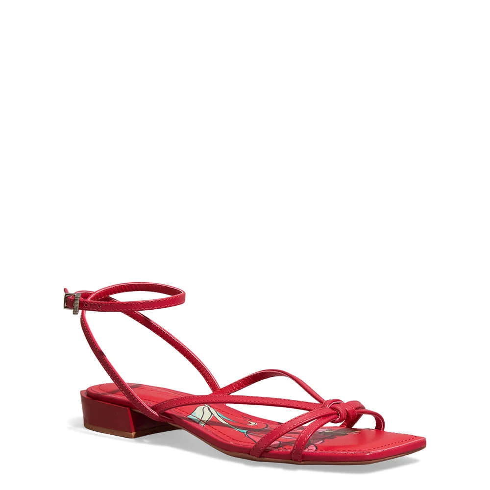 Sandália Couro Confort Bico Quadrado Vermelho - vista 2 de 4