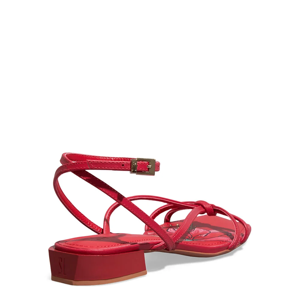 Sandália Couro Confort Bico Quadrado Vermelho - vista 3 de 4