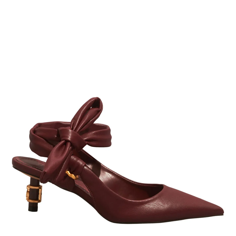 Scarpin Amarração Stretch Bordô Salto Médio - vista 1 de 4