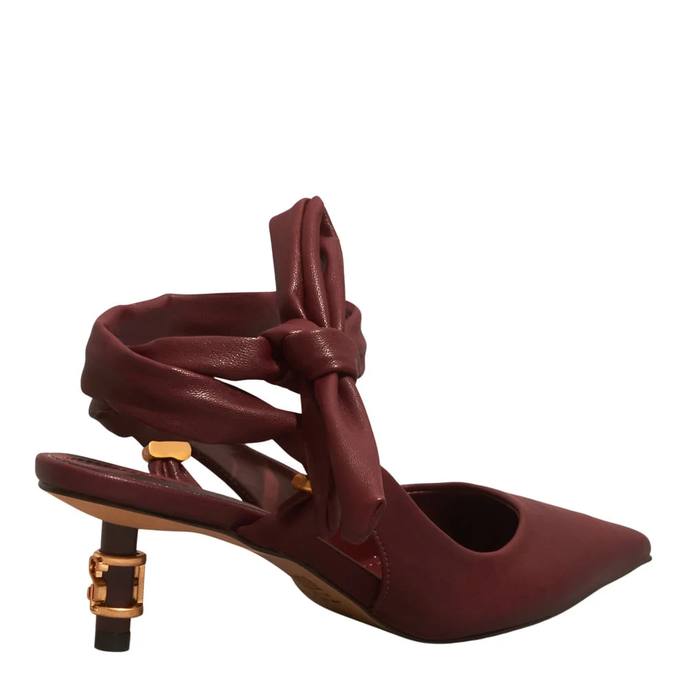Scarpin Amarração Stretch Bordô Salto Médio - vista 3 de 4