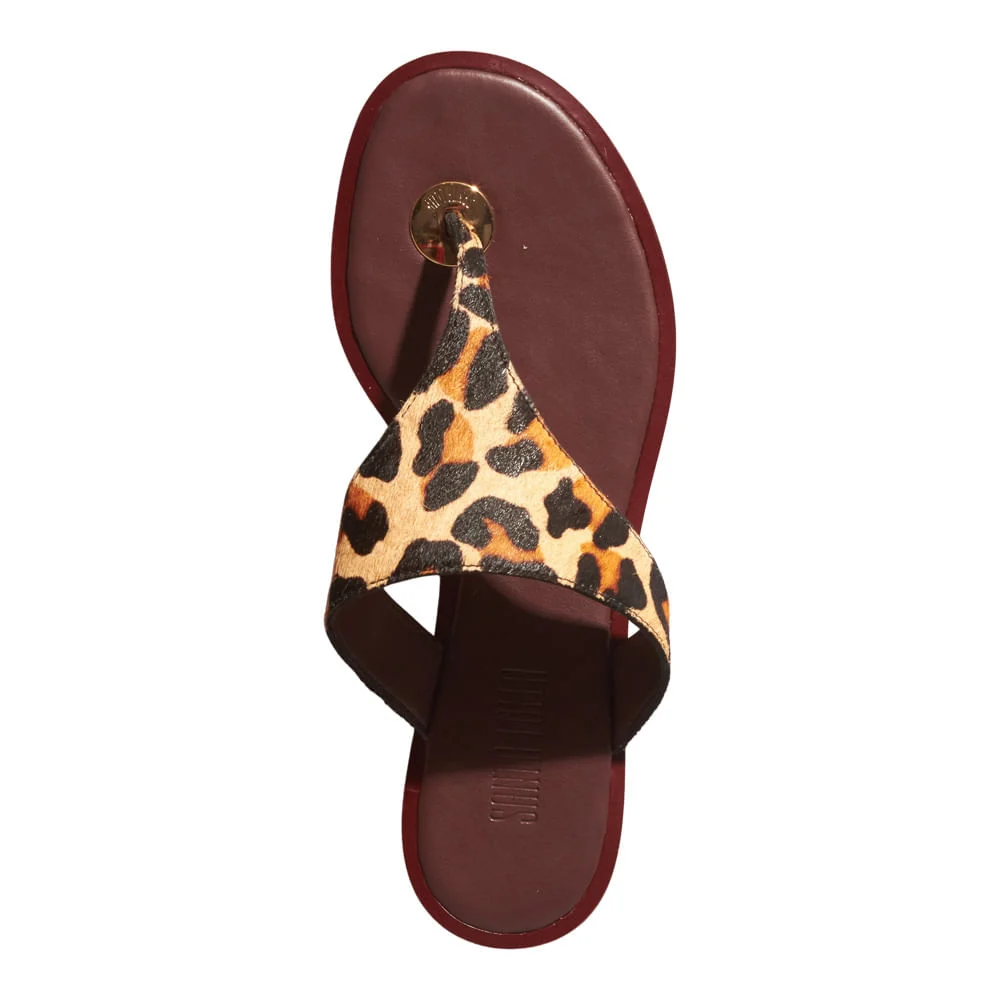 Rasteira Tira Dedo Couro Estampa Animal Print Onça - vista 5 de 5