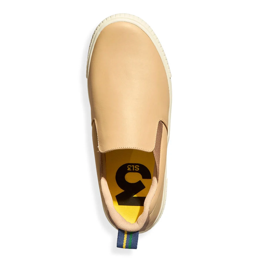 Tênis Slip On Masculino Couro Confort Bege - vista 3 de 4