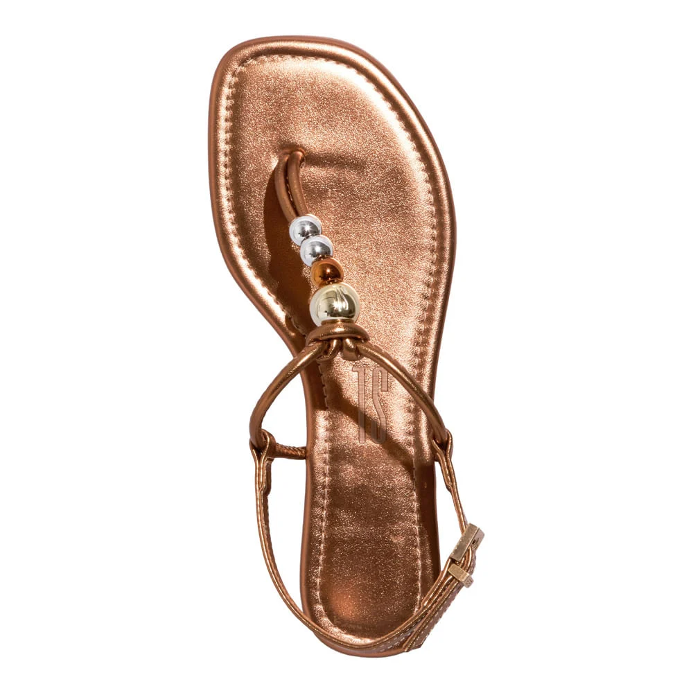 Rasteira Napa Metalizada Bronze Bico Quadrado - vista 4 de 5
