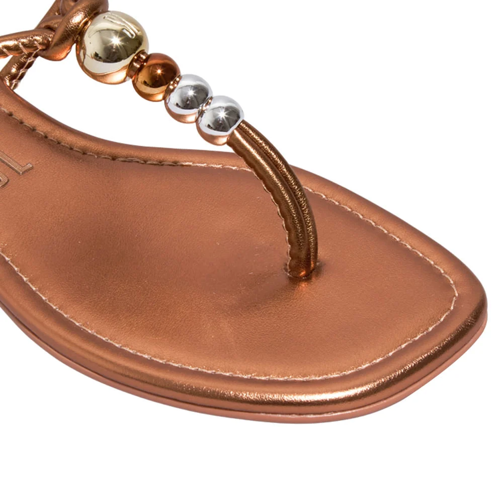Rasteira Napa Metalizada Bronze Bico Quadrado - vista 5 de 5