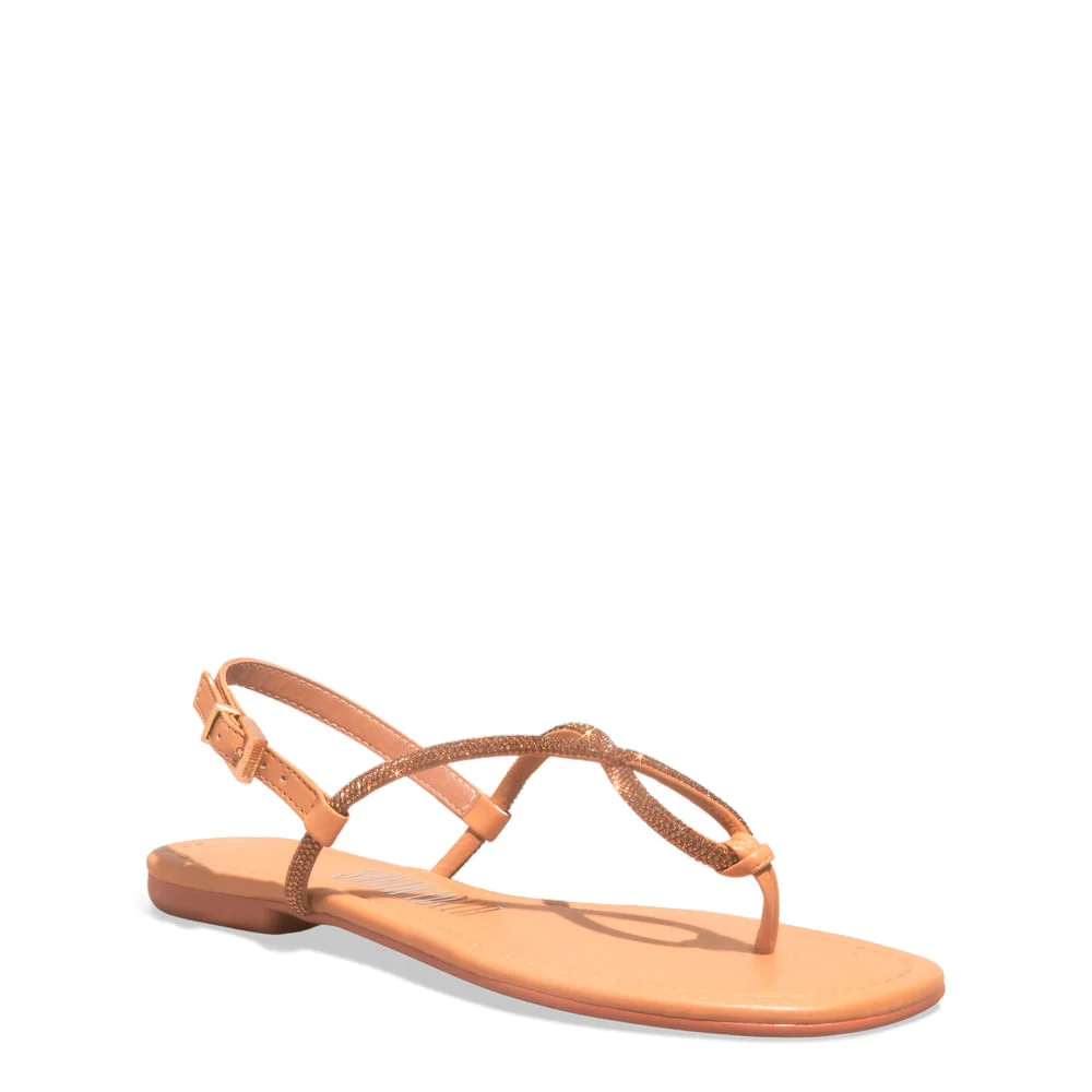 Rasteira Napa Soft Brilho Strass Bege Palha - vista 2 de 4