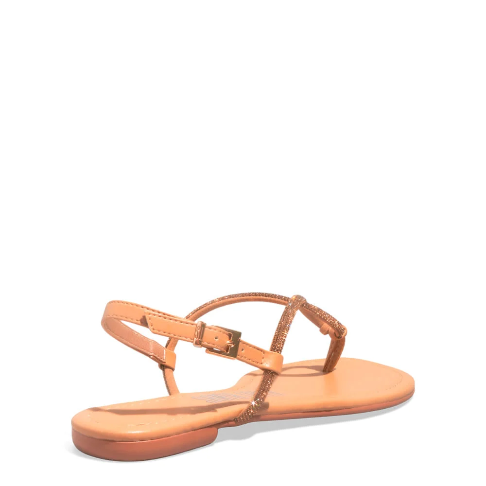 Rasteira Napa Soft Brilho Strass Bege Palha - vista 3 de 4